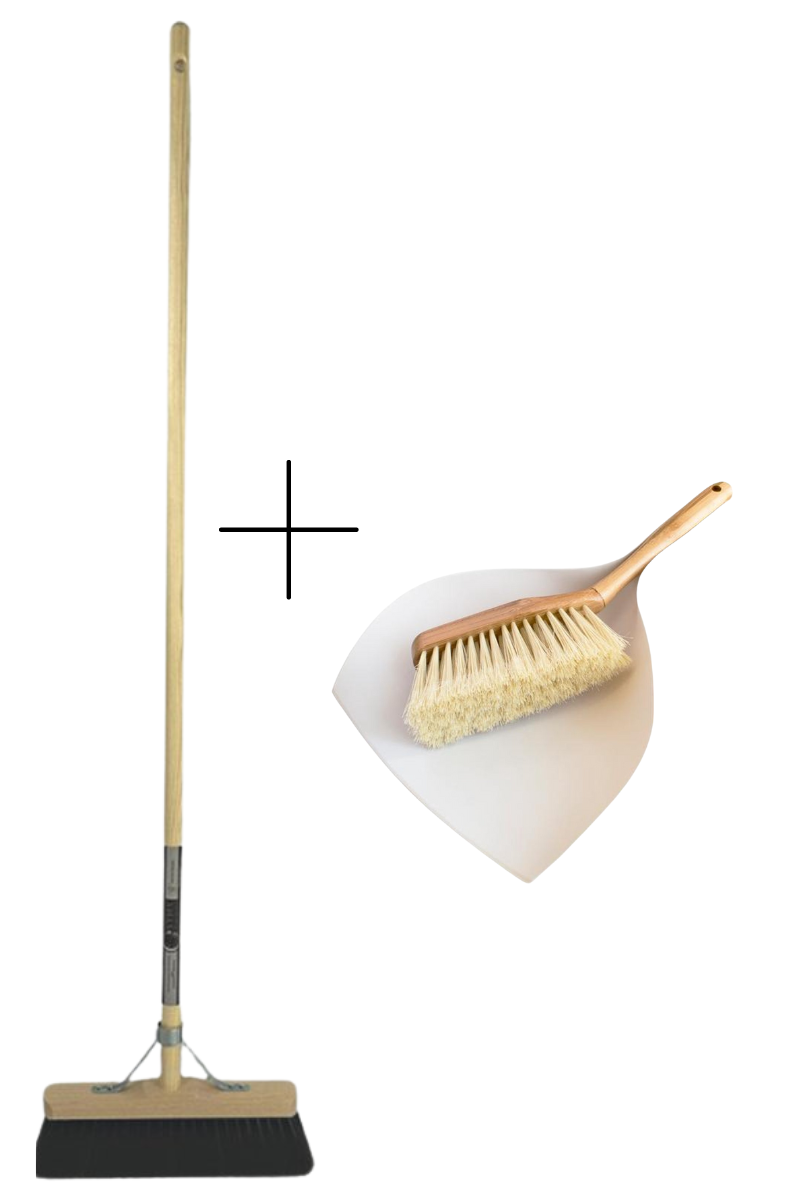 Synx Tools bezem Binnenbezem Paardenhaar 29cm - Zachte Bezem - Zachte Besem - Incl. Steel 120cm - Veger met Stofblikset/Stoffer en blik "bamboe "ECO" collection