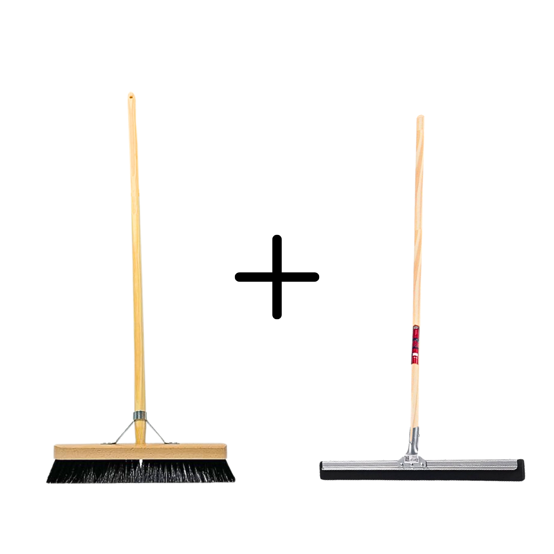 Synx Tools Paardenhaar 40cm + Vloertrekker 45cm met Steel 150cm - Kamerveger – Vloerreiniger – Moppen – Zachte binnenbezem met steel 160cm