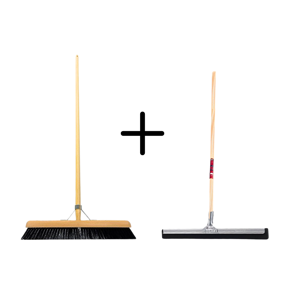 Synx Tools Paardenhaar 50cm + Vloertrekker 45cm met Steel 150cm - Kamerveger – Vloerreiniger – Moppen – Zachte binnenbezem met steel 150cm