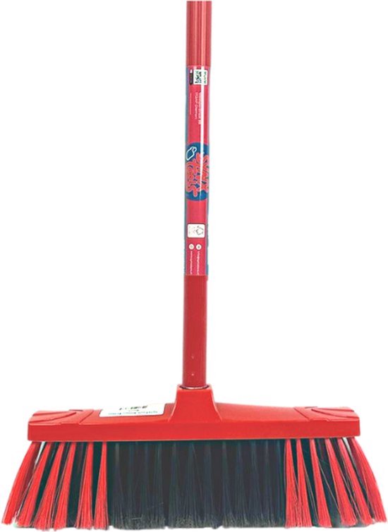 Synx Tools Binnenbezem Rood + Vloertrekker 35cm met Steel 120cm - Kamerveger – Vloerreiniger – Moppen - Zachte bezem met steel 130cm