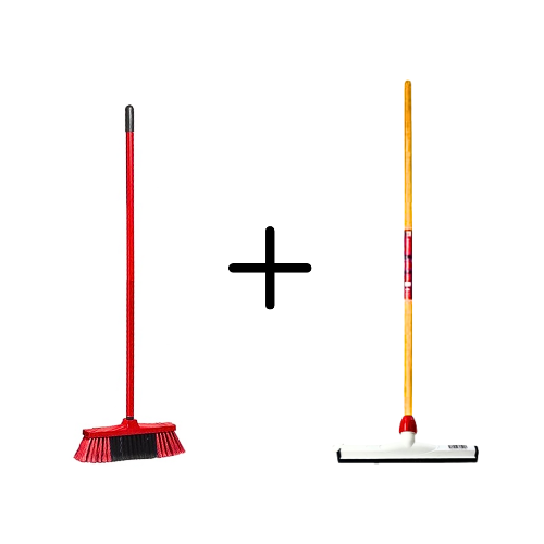 Binnenbezem Rood + Vloertrekker Kunststof 35cm met Steel 120cm