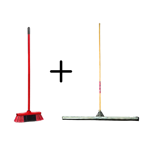 Binnenbezem Rood + Vloertrekker 100cm met Steel 150cm