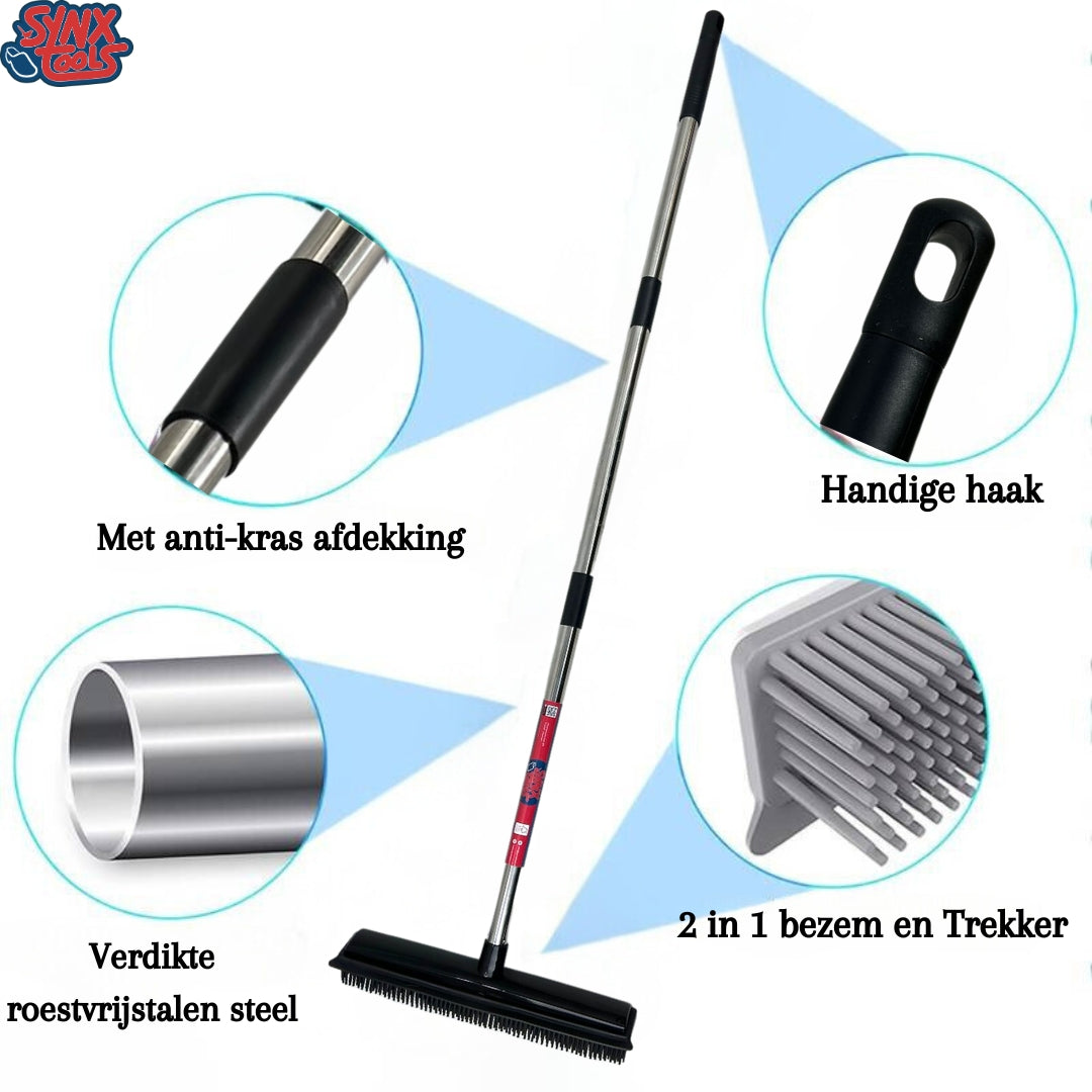 Rubberen bezem met steel 2 in 1 | kappersbezem |Verstelbare Steel (tot 120 cm)