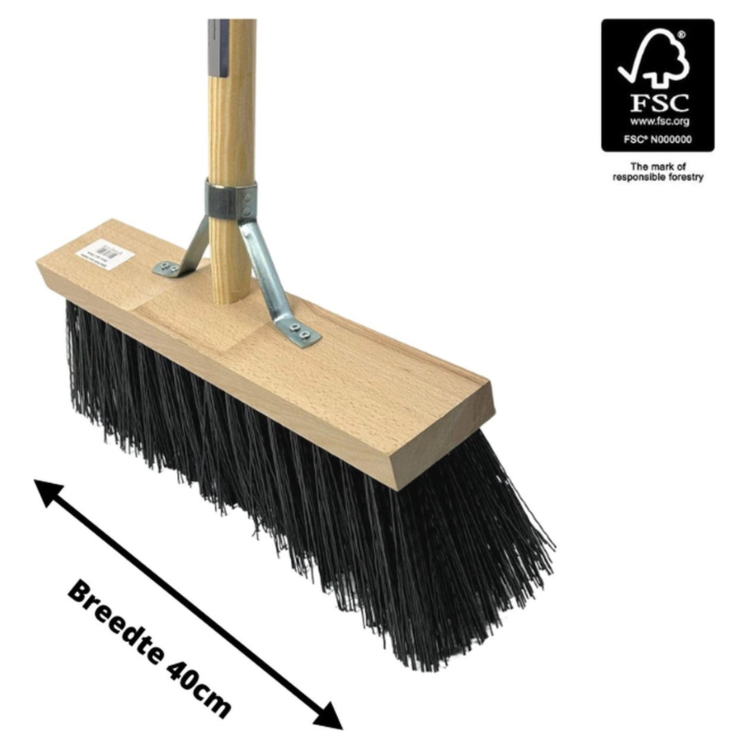 Synx Tools Rechte Schoffel 18 cm +Nylon Straatbezem Zwart 40cm - 160cm Staal met Handvat - Schoffel - Nylon