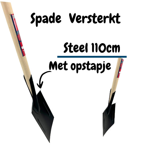 Versterkte spade met steel van 110 cm en opstapje