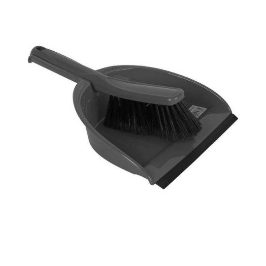 Stoffer & blik rubberen haren Grijs - rubberen handveger Kunststof - 22 cm