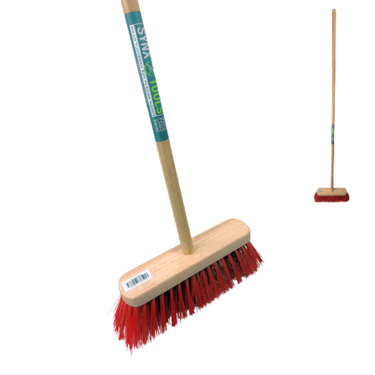 Tuinbezem rood 30 cm met houten steel 150 cm voor buitengebruik