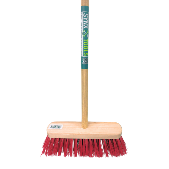 Tuinbezem rood 30 cm met houten steel 150 cm voor buitengebruik