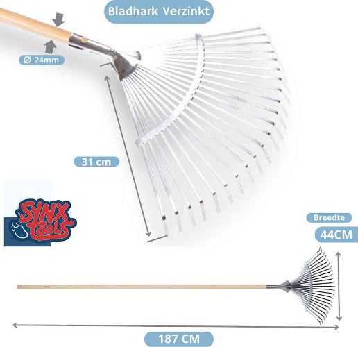 verstelbare gazonhark met 150 cm steel en 22 verenstalen tanden