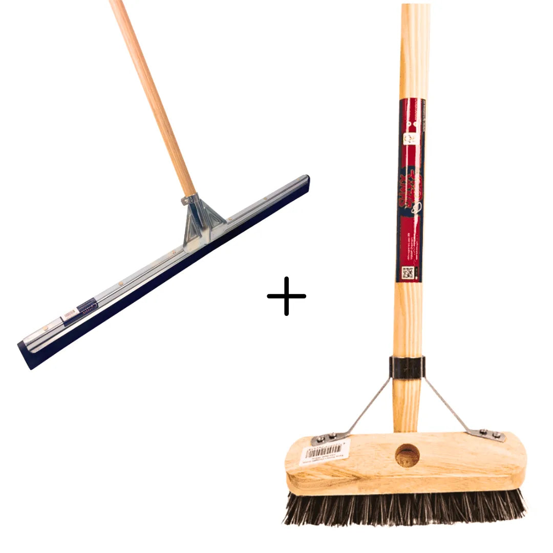 Synx Tools vloertrekker en schrobbezem set van 2, 75 cm en 22 cm met 150 cm houten steel voor efficiënt reinigen.