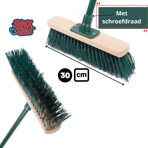 Synx Tools groene buitenbezem met houten bezemsteel