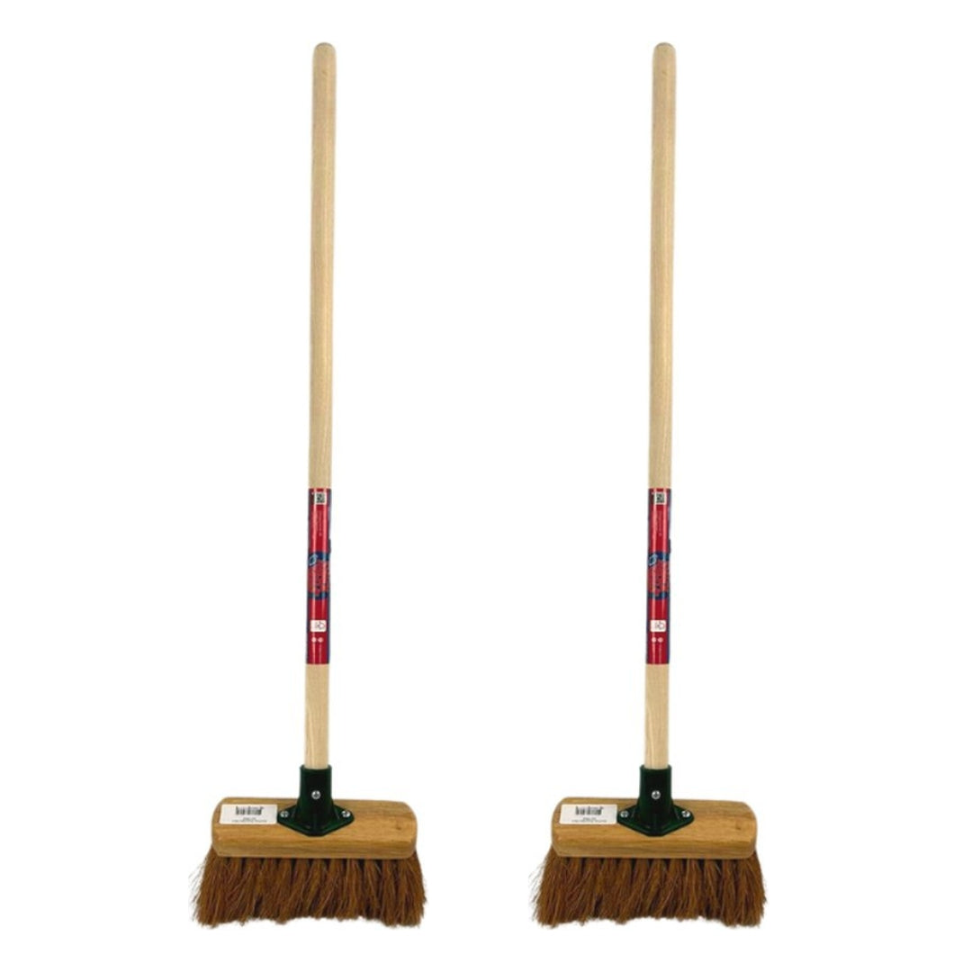 Synx Tools Kinderbezem Cocos set van 2 - Bezems - Buitenspeelgoed / Speelgoed incl. Steel 57cm - tuinierspeelgoed - Schepjes - Kinderen - Totale lengte 65cm