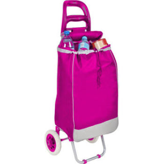 Opvouwbare trolley boodschappentas op 2 wieltjes, roze