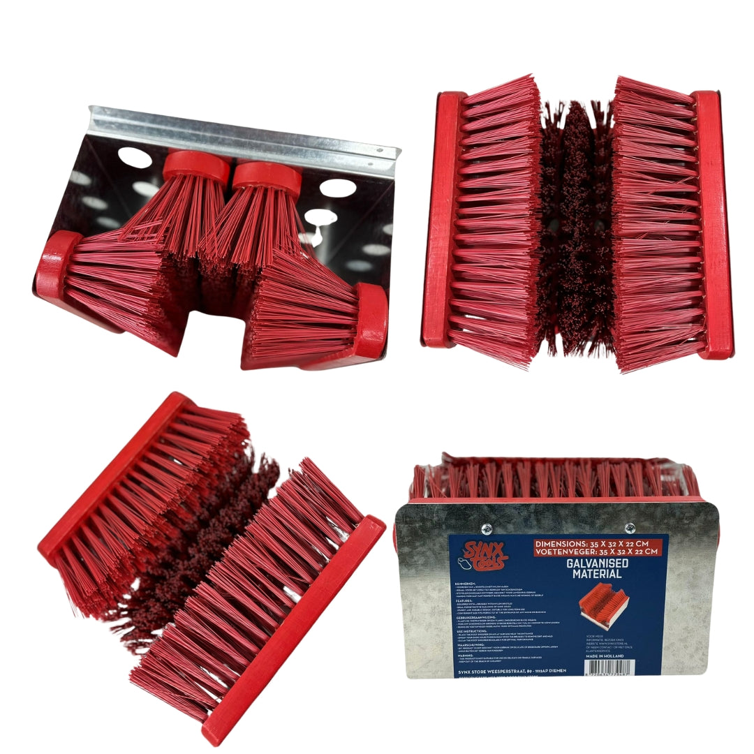 Detail van de borstelharen van de Synx Synx Tools voetenveger voor effectief schoonmaken van laarzen en schoenen