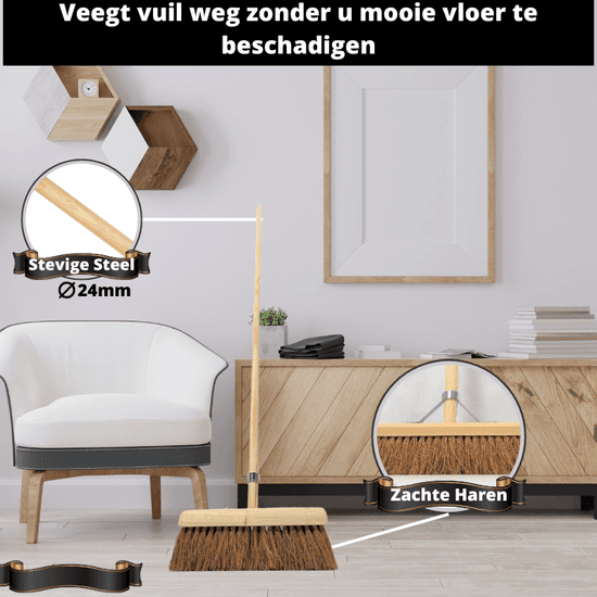 Coco binnenBezem met steel 130cm | Zaalbezem 30cm - zaalveger