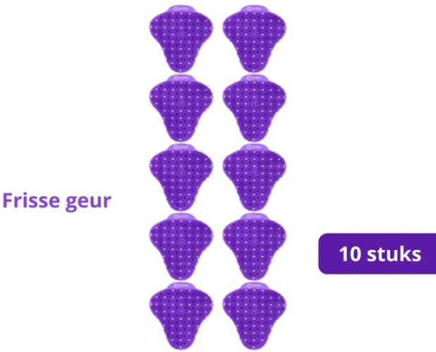 10 paarse urinoirroosters met een witte achtergrond