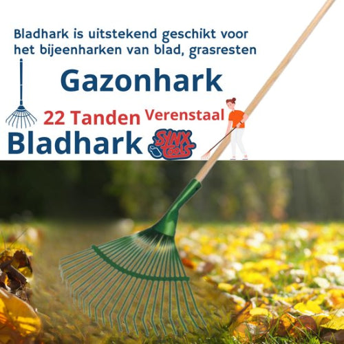 Synx Tools verstelbare bladhark met 150 cm steel – 22 tanden – werkbreedte 36-58 cm