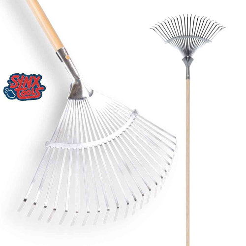 verstelbare gazonhark met 150 cm steel en 22 verenstalen tanden