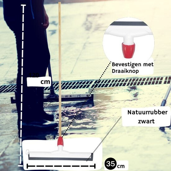 Synx Tools Raclette à Sol 45cm Plastique - Raclette à Sol - Raclettes - Raclette à Eau - Vadrouilles / Caoutchouc Naturel - Vadrouille / Nettoyant pour Sol - Avec Manche en Bois 120cm