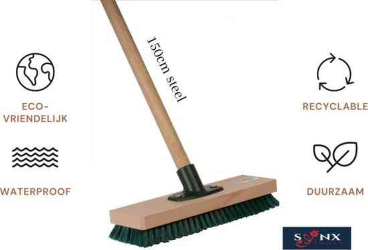 Mosbezem 28cm met houten steel – schrobbezem voor mos en tegels