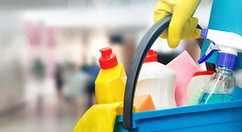 Abena eco-friendly cleaning supplies in blue packaging, 1-liter size.