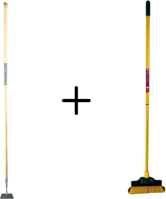 Rechte schoffel 14cm & Synx Tools Klauwbezem 35cm - Onkruidverwijderaar - 160 cm steel met hilt