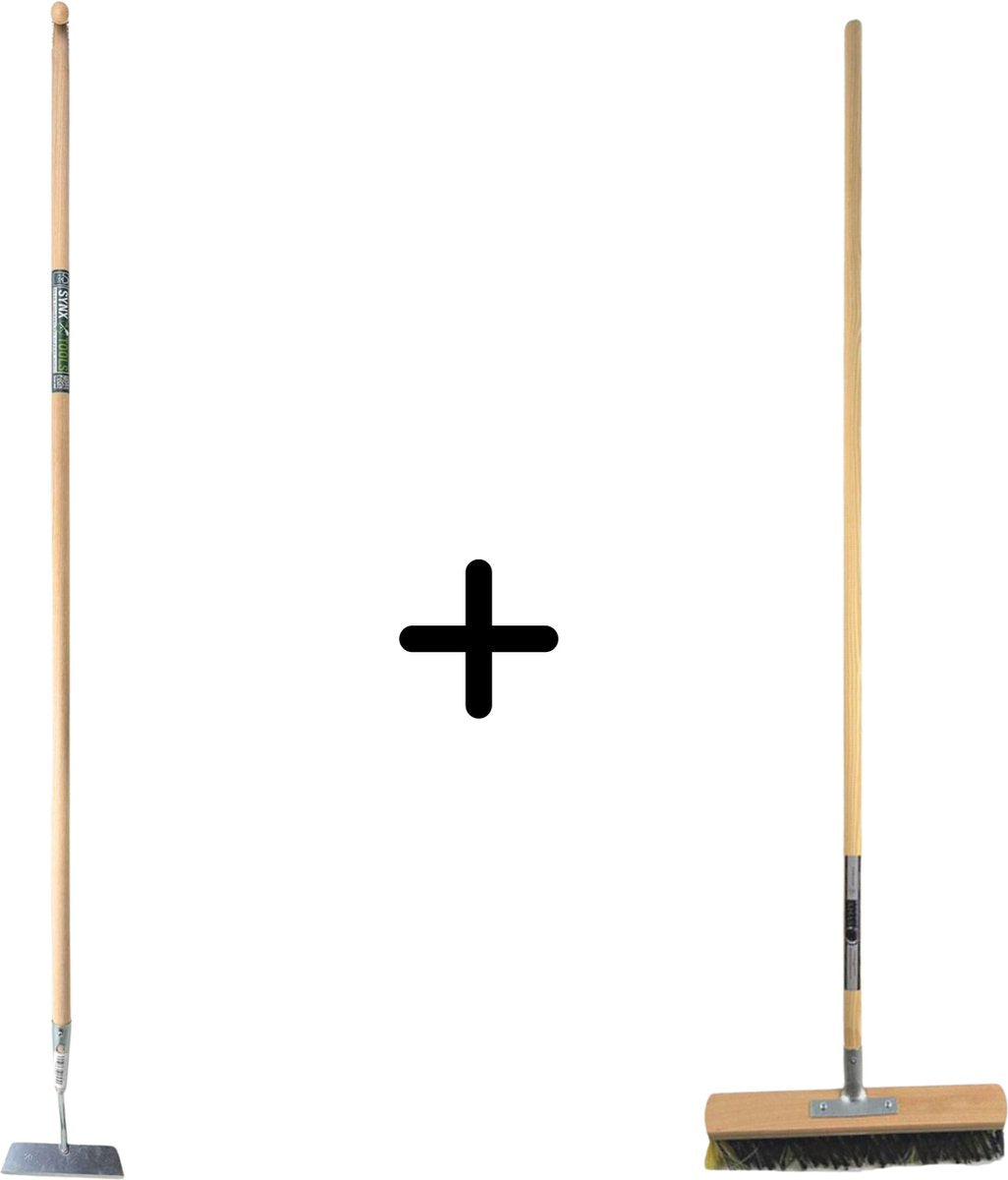 Rechte Schoffel 20cm en X Bezem 40cm La Crema Binnenbezem -Schoffel Steel met Hilt