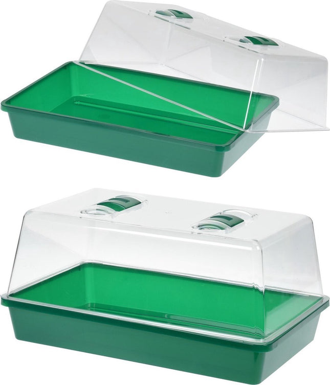 Synx Toools 2x Kweekbak/kweekkastje met deksel 18 x 38 x 24 cm - Propagator/moestuinbak