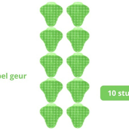 10 groene urinoirroosters met een witte achtergrond
