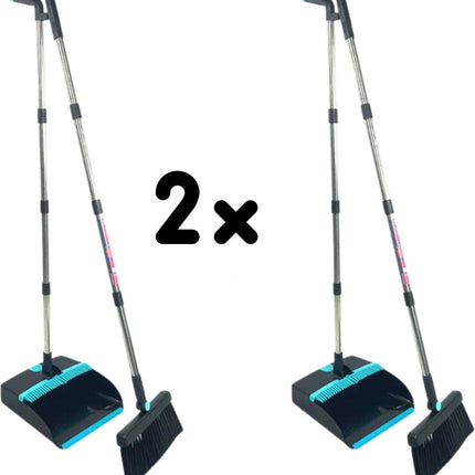 Stoffer en Blik met lange steel 121 cm set van 2 - Synx Tools Veger en blik met lange steel - Stoffer & Blik Met Schoonmaaktanden - veger en blik