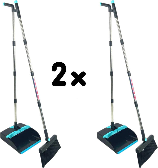 Pelle et pelle à poussière avec manche long 121 cm lot de 2 - Synx Tools Balayeuse et pelle à manche long - Pelle et pelle à poussière avec dents de nettoyage - pelle et pelle à poussière