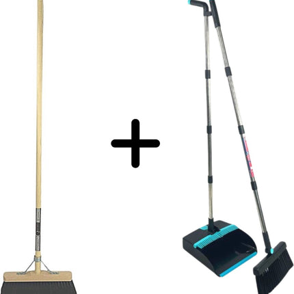 Synx Tools Paardenhaar 40cm & Stoffer en Blik set van 2- Paardenhaar / Kamerveger - Zachte bezem 40 cm - Bezemsteel - Verstelbaar steel tot 121 cm