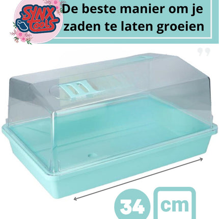 Synx Tools Kweekbak met deksel 37,5 cm - Zaaitray - Kweektray - kweekbak met ventilatie - kweken - Tuinieren/Moestuinbak - Moestuin artikelen - Tuin benodigdheden - Vensterbank