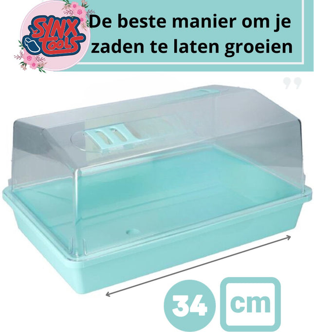 Synx Tools Kweekbak met deksel 37,5 cm - Zaaitray - Kweektray - kweekbak met ventilatie - kweken - Tuinieren/Moestuinbak - Moestuin artikelen - Tuin benodigdheden - Vensterbank