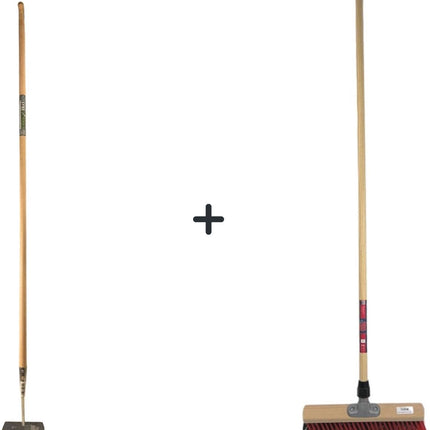 Rechte Schoffel 18 cm + X Bezem 40cm met Houten Steel 150 cm - Schoffel steel met Hilt 160