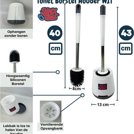 Ophangbare siliconen toiletborstel met houder, wit