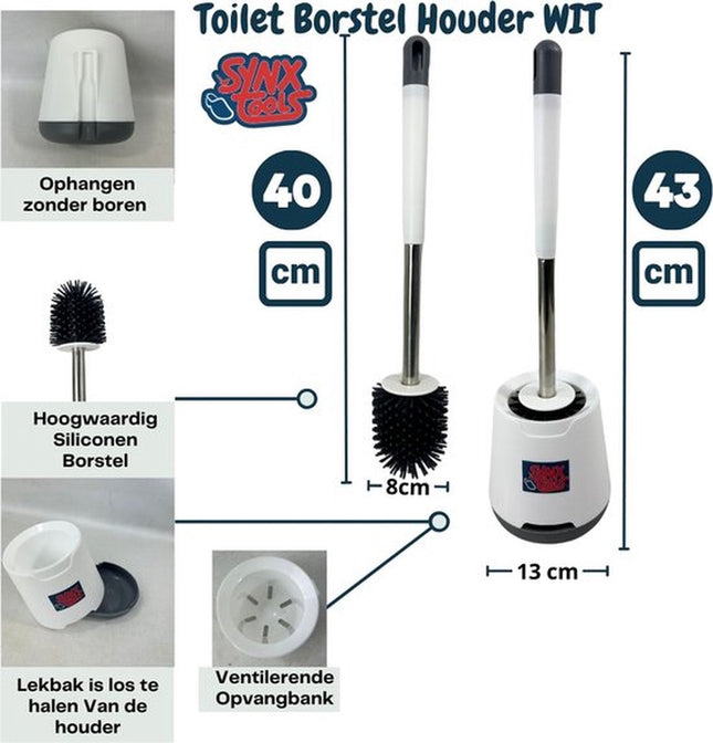 Ophangbare siliconen toiletborstel met houder, wit