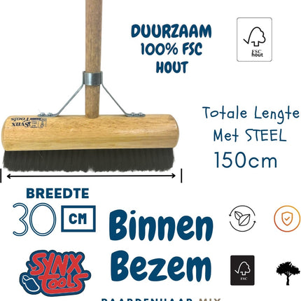 Synx Tools bezem Binnenbezem 30 cm en Stoffer en blik met lange steel 97 cm