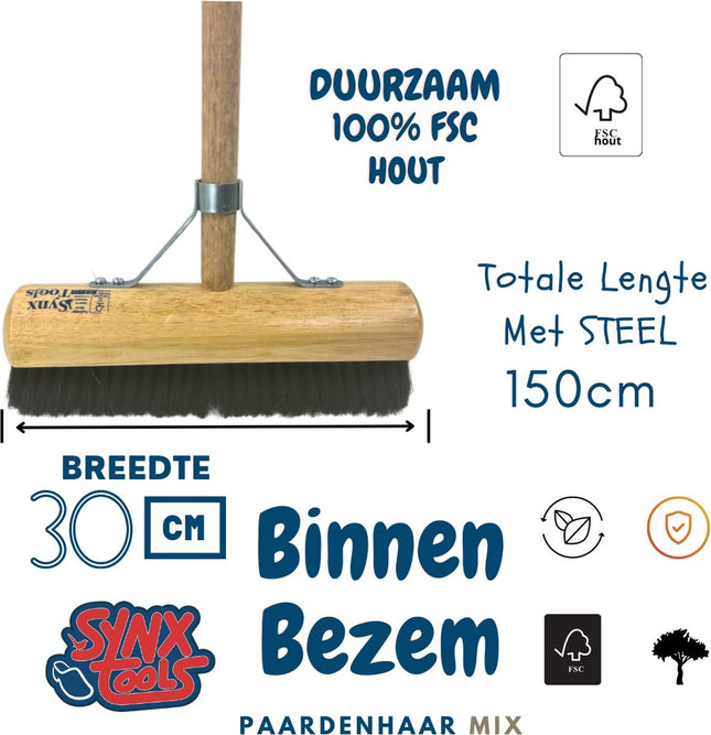 Synx Tools bezem Binnenbezem 30 cm en Stoffer en blik met lange steel 97 cm