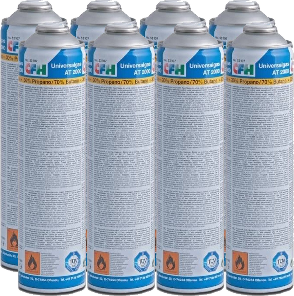 CFH gasflessen set 8x 400 ml butaan propaan navulling voor gasbrander