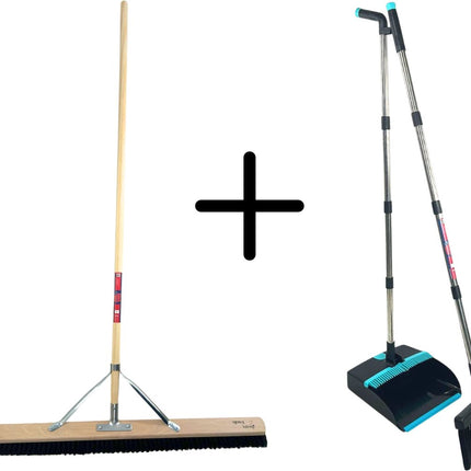 Synx Tools Rosshaar 80 cm &amp; Kehrschaufel und Bürste 2er Set - Rosshaar / Raumkehrer - Besenstiel 150 cm - Kehrschaufel und Bürste verstellbarer Stiel bis 121 cm