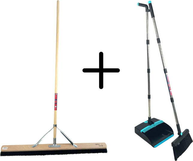 Synx Tools crin de cheval 80 cm &amp; Ensemble pelle et balayette de 2 - crin de cheval / balayeuse de pièce - manche à balai 150 cm - pelle et balayette Manche réglable jusqu'à 121 cm