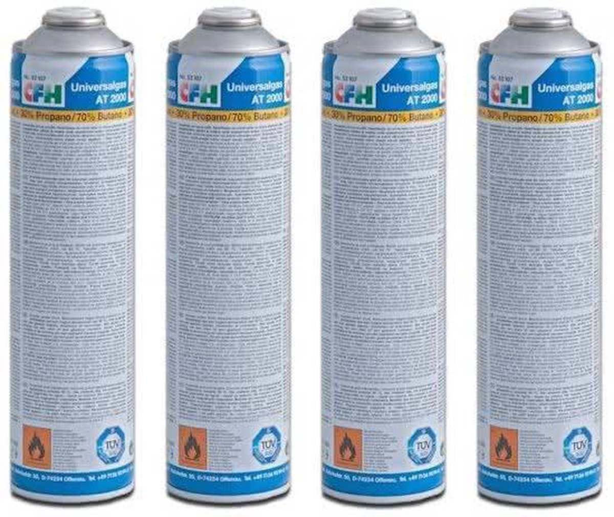 CFH gasflessen set 4x 400 ml butaan propaan navulling voor onkruidbrander
