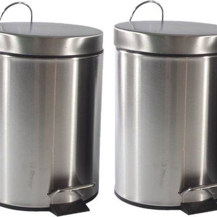 2x stuks pedaalemmers/prullenbakjes 3 liter RVS D21 x H30 cm zilver - Afvalbakken - Pedaalemmers