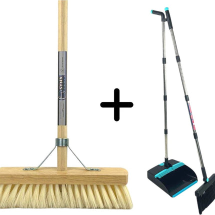 Synx Tools Fibersoft & Stoffer en Blik Set van 2 – Zachte Fiber Bezem met 140cm Steel – Verstelbare Stoffer en Blik Steel tot 121cm – Inclusief Schoonmaaktanden