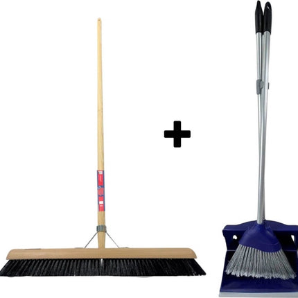 Synx Tools bezem Binnenbezem paardenhaar 60 cm - Stoffer en Blik met lange steel 95 cm- Bezemset - Cocosharen - Zaalveger - Kunststof - Hotel Stoffer Blik set - Stoffer en blik sluitend model - Schoonmaakartikelen