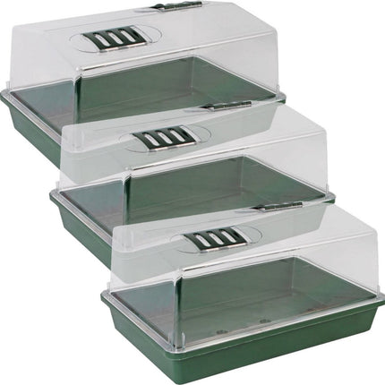 3x stuks Synx Tools kweekbakken/kweekkasten met deksel 38 x 24 x 18 cm - Tuinieren/moestuinbak - Moestuin artikelen