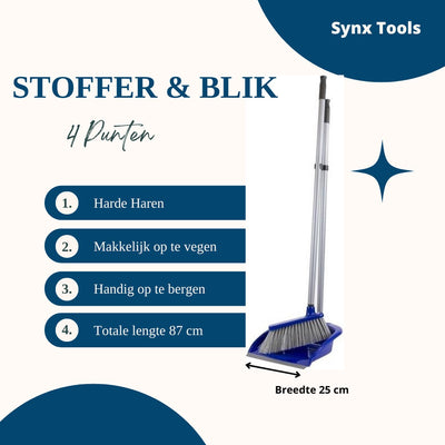 Synx Tools Stoffer & Blik Bluemotion 80 cm met lange stelen  - Schoonmaak artikelen - Bezems / Veger - Bodembewerkers - Bezem - Stelen 80cm