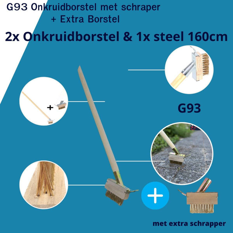 Synx Tools - Onkruidborstel met schraper + Extra Borstel - Voegenborstels - Voegenkrabbers - 2x schraper, 1x steel 160cm