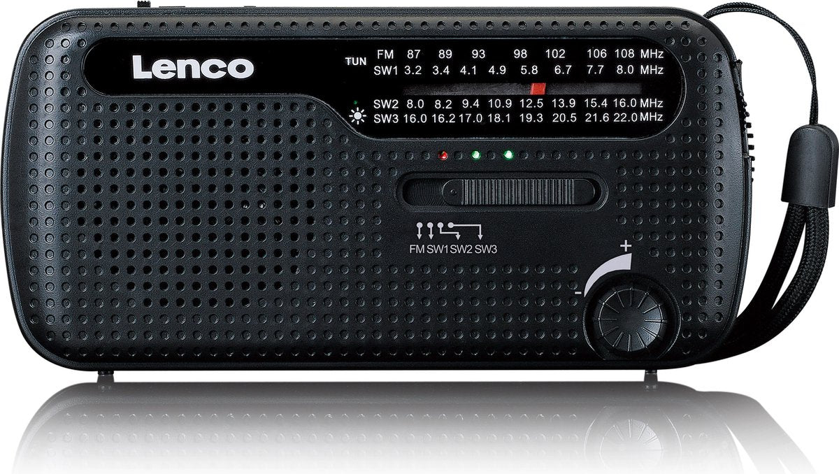 Lenco Noodradio - Draagbare opwindbare Radio - Radio op batterijen - Powerbank - Zaklamp - Noodpakket - MCR-113BK - Zwart